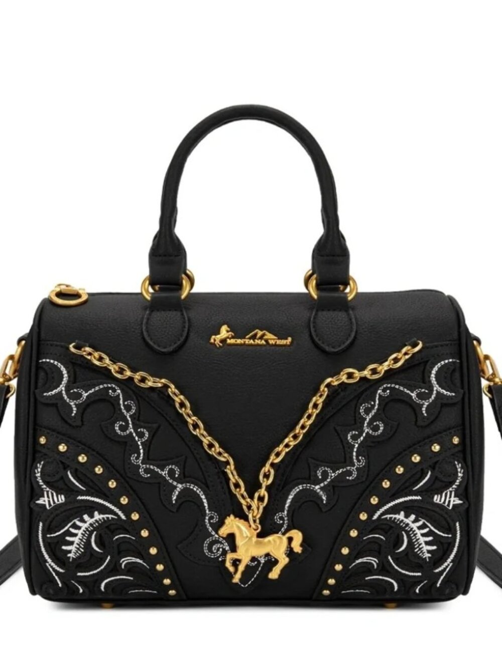 Montana West Western Horse Charm Satchel Crossbody Bag - Black